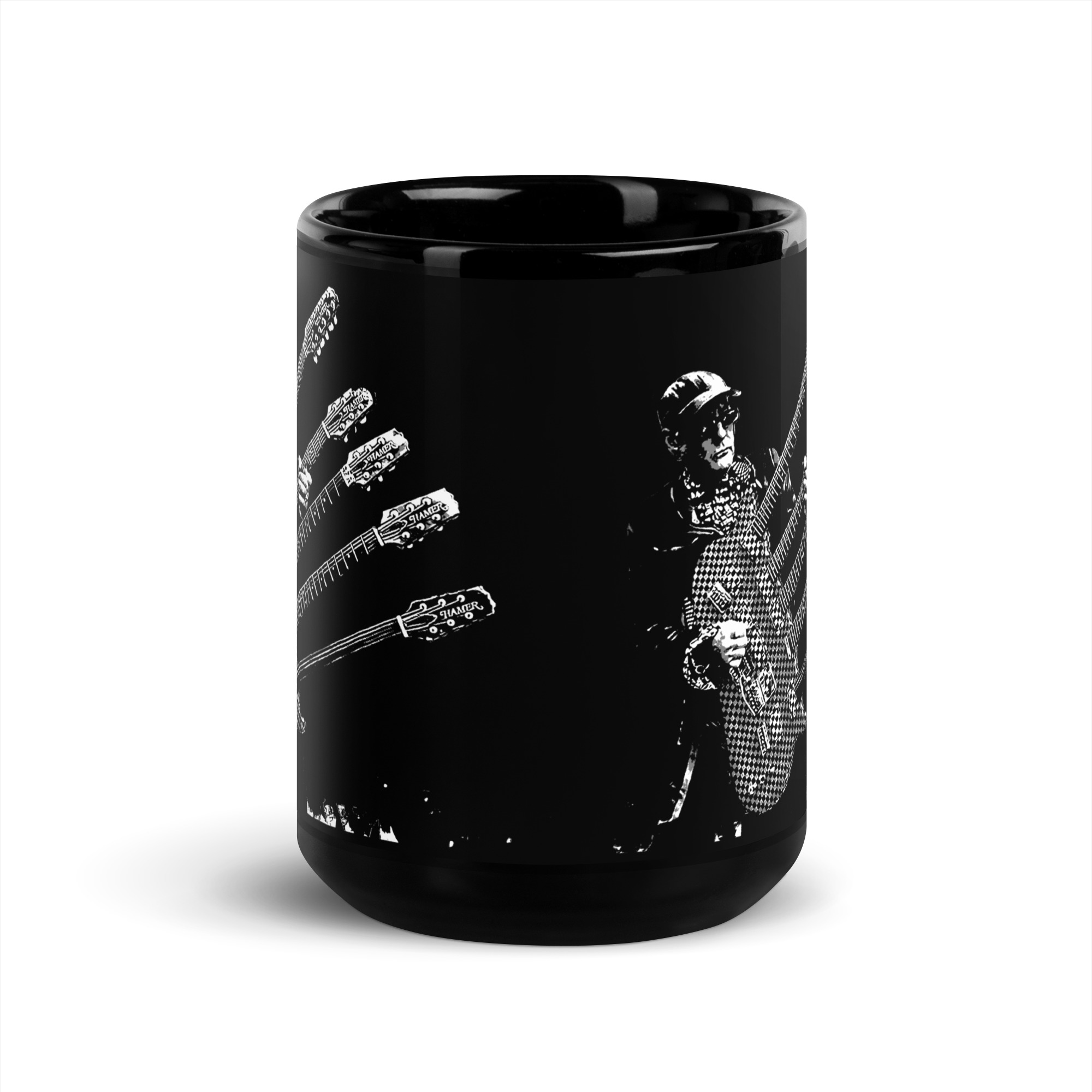 Rick Nielsen Five-Neck Guitar 15 oz Black Coffee Mug – Cheap Trick Guitarist - Image 3