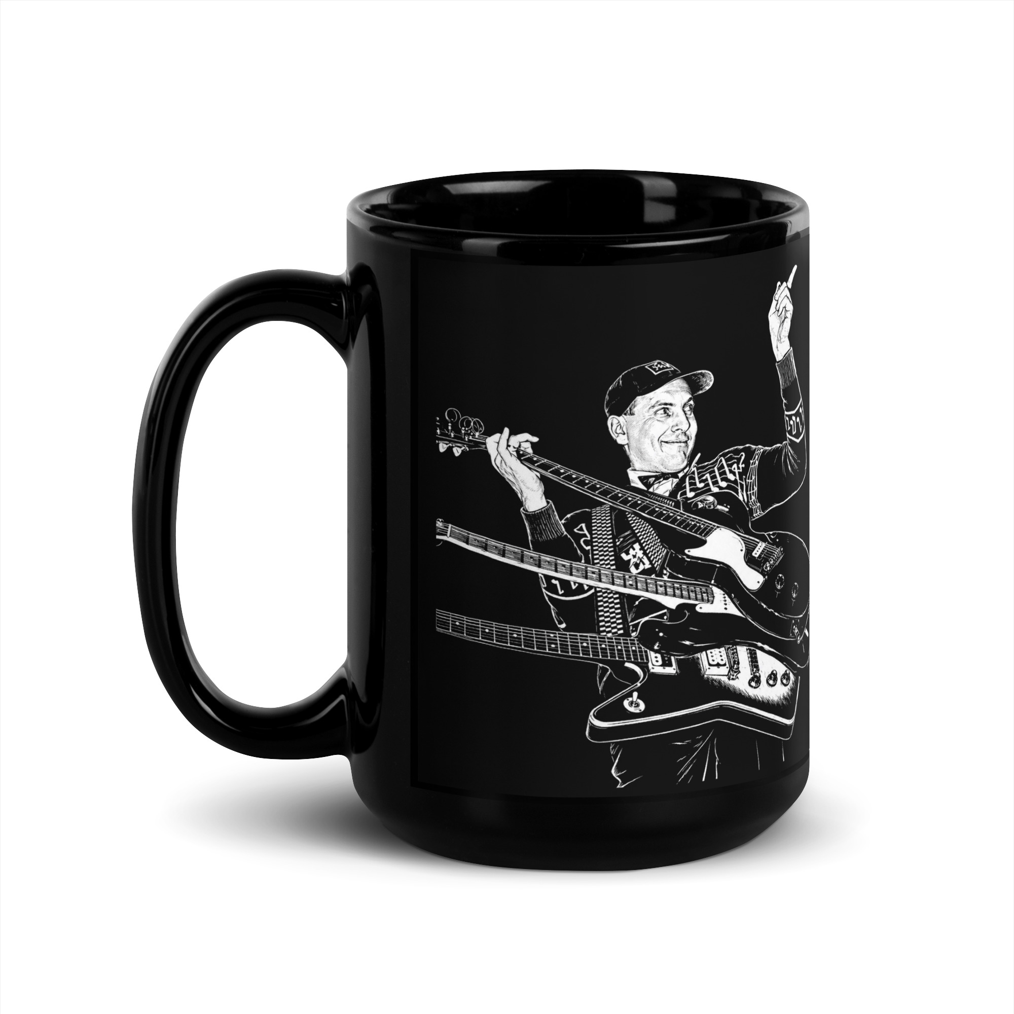 Rick Nielsen Black 15 oz Coffee Mug – Cheap Trick Guitarist Art - Image 2