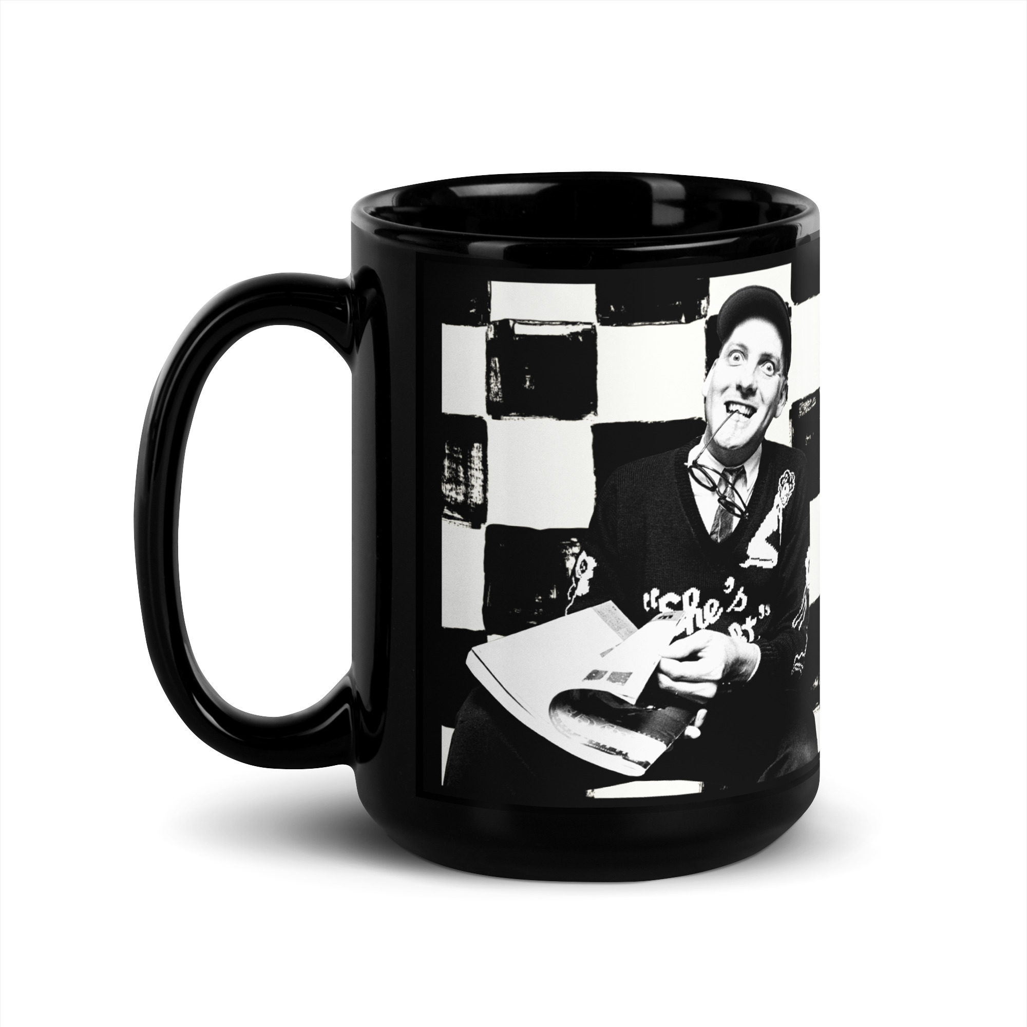 Rick Nielsen Checkerboard 15 oz Black Coffee Mug – Cheap Trick Guitarist - Image 2