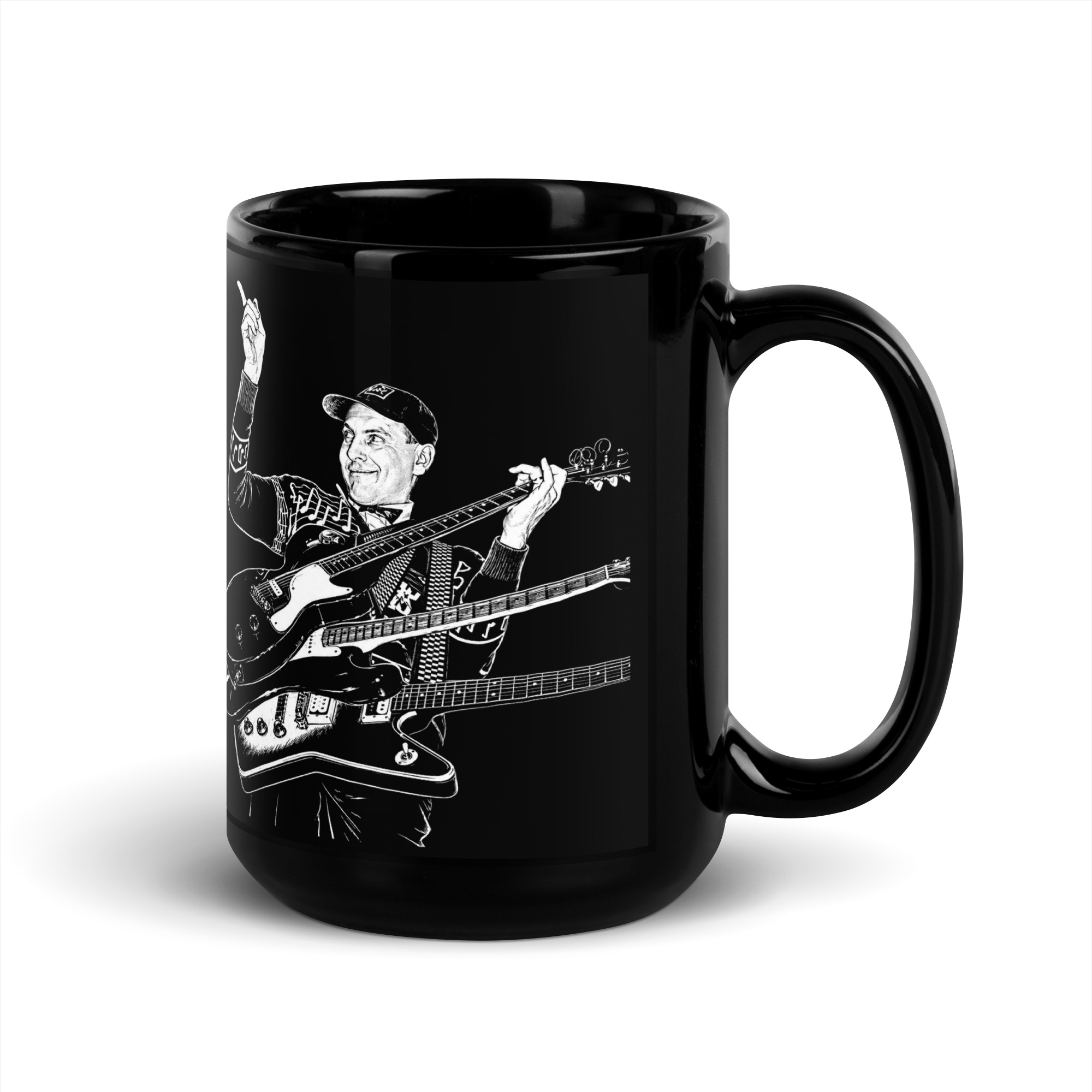 Rick Nielsen Black 15 oz Coffee Mug – Cheap Trick Guitarist Art