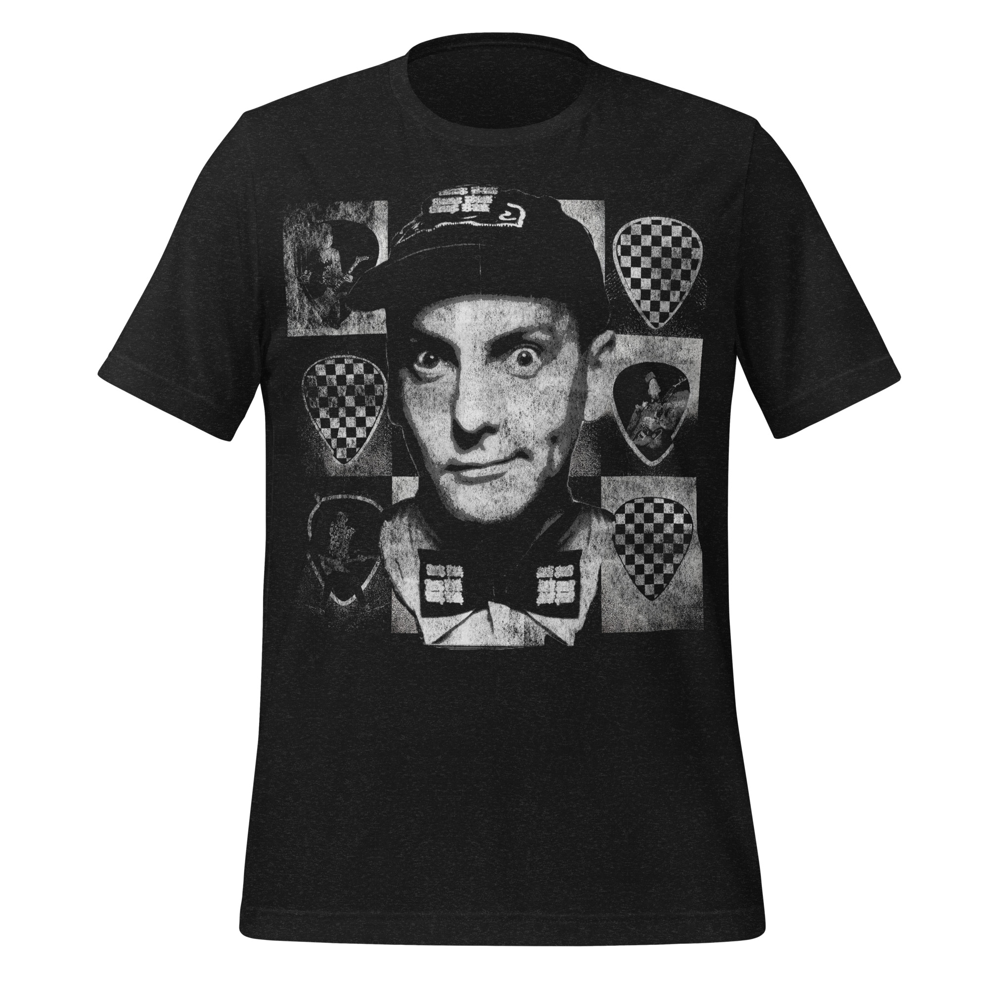 Rick Nielsen Checkerboard Portrait Black Heather T-Shirt – Cheap Trick Guitarist Tee